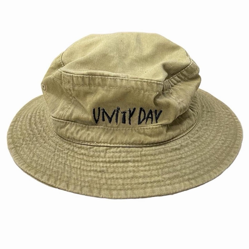 Vintage 90s Unity Day Mobil Promo Khaki Green Bucket Hat OSFA 24"
